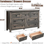 Commode rustique à 7 tiroirs, commode en bois, organiseur de commode