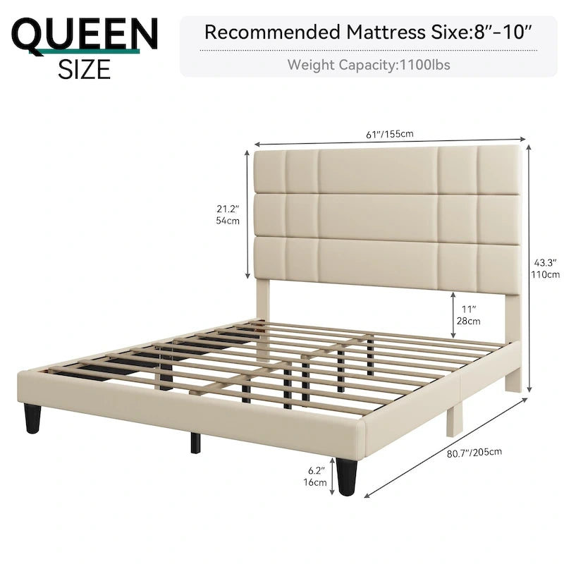 Lit plateforme Moasis Queen/King avec tête de lit rembourrée en lin