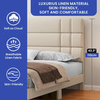 Lit plateforme Moasis Queen/King avec tête de lit rembourrée en lin
