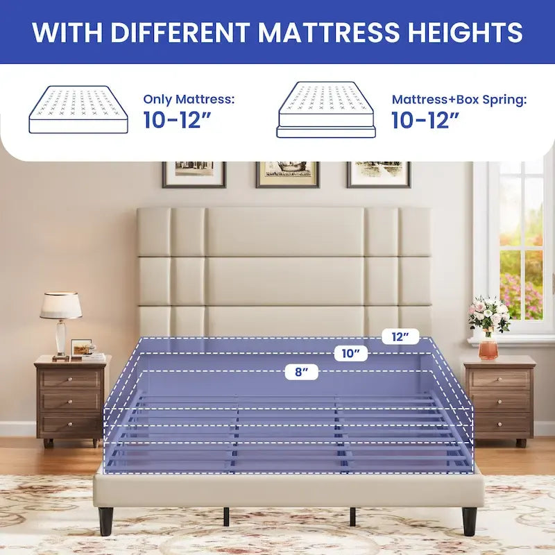 Lit plateforme Moasis Queen/King avec tête de lit rembourrée en lin