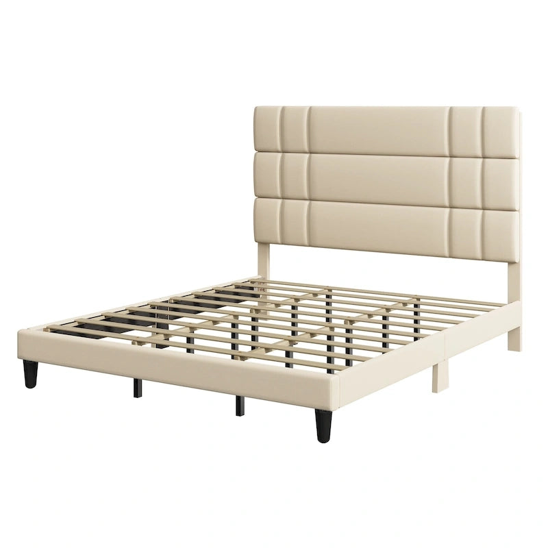 Lit plateforme Moasis Queen/King avec tête de lit rembourrée en lin