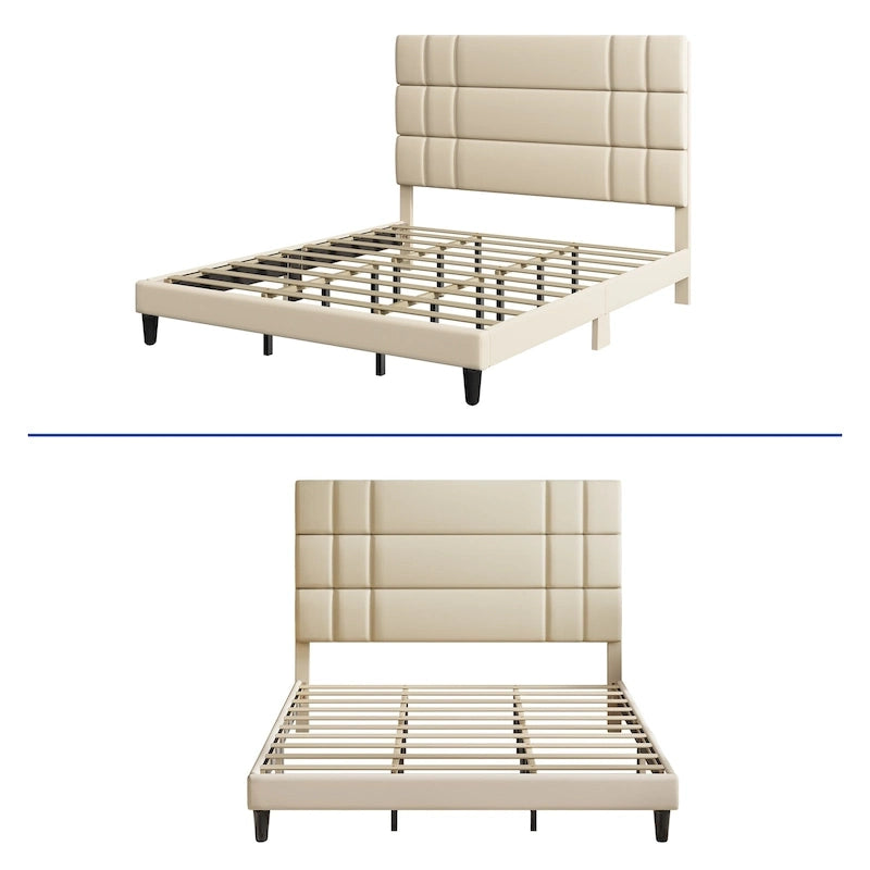 Lit plateforme Moasis Queen/King avec tête de lit rembourrée en lin