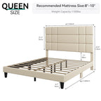 Lit plateforme Moasis Queen/King avec tête de lit rembourrée en lin