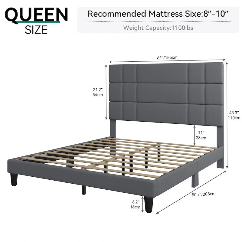 Lit plateforme Moasis Queen/King avec tête de lit rembourrée en lin
