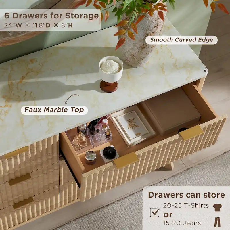 Commode moderne à 6 tiroirs cannelés, meuble TV