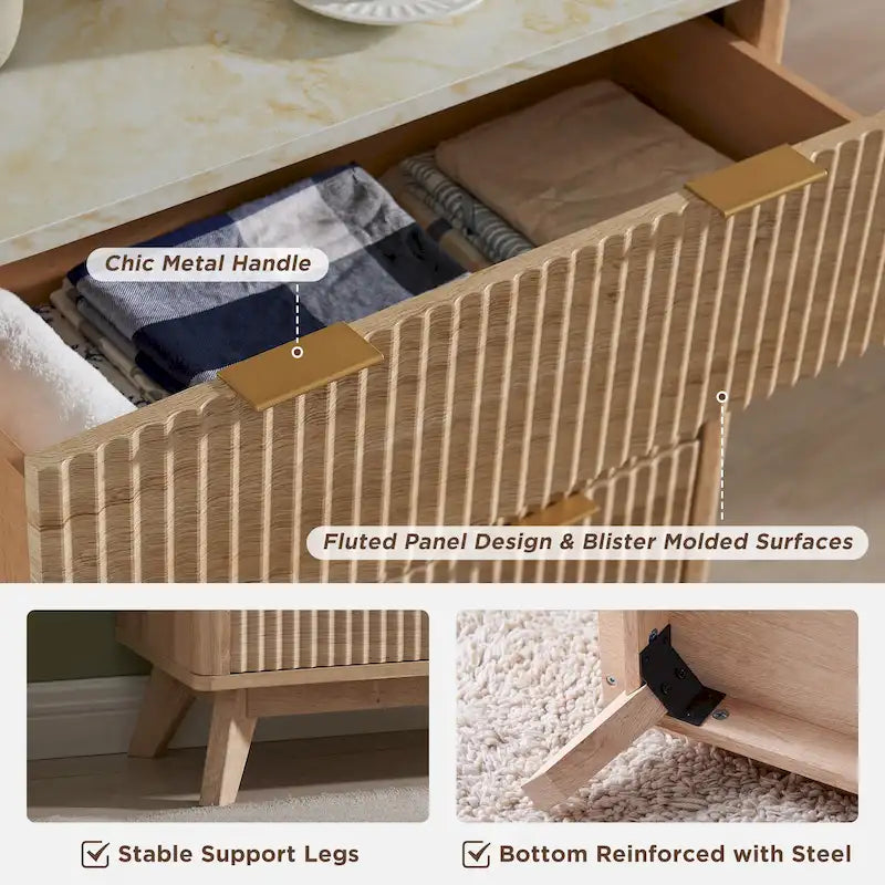 Commode moderne à 6 tiroirs cannelés, meuble TV