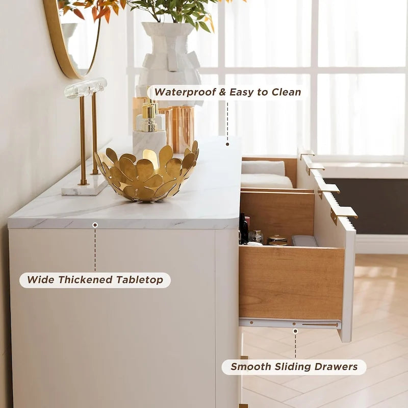 Commode moderne à 6 tiroirs cannelés, meuble TV