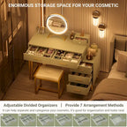 Coiffeuse avec tabouret et miroir LED, coiffeuse moderne avec 6 tiroirs de rangement