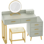 Coiffeuse avec tabouret et miroir LED, coiffeuse moderne avec 6 tiroirs de rangement