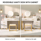 Coiffeuse avec tabouret et miroir LED, coiffeuse moderne avec 6 tiroirs de rangement