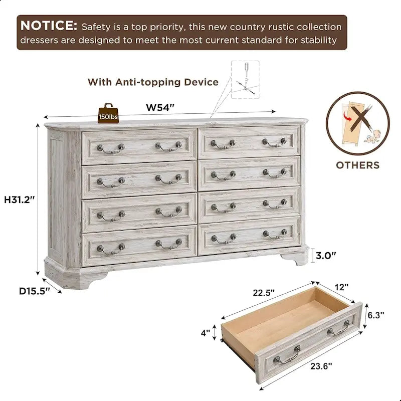 Commode de style campagnard, commode en bois, organiseur de commodes