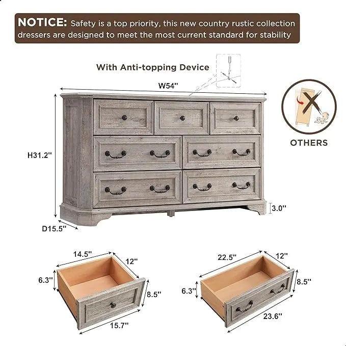 Commode de style campagnard, commode en bois, organiseur de commodes