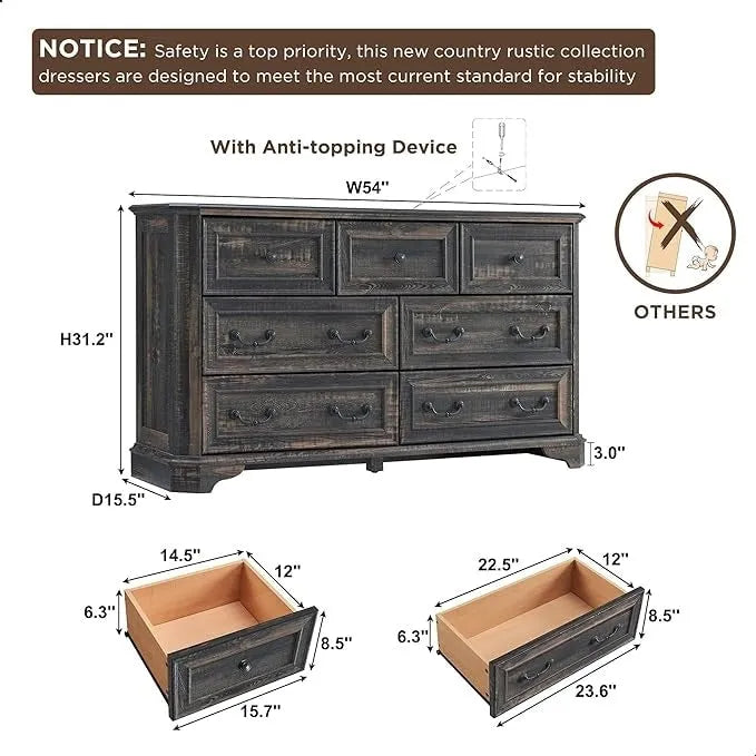 Commode de style campagnard, commode en bois, organiseur de commodes