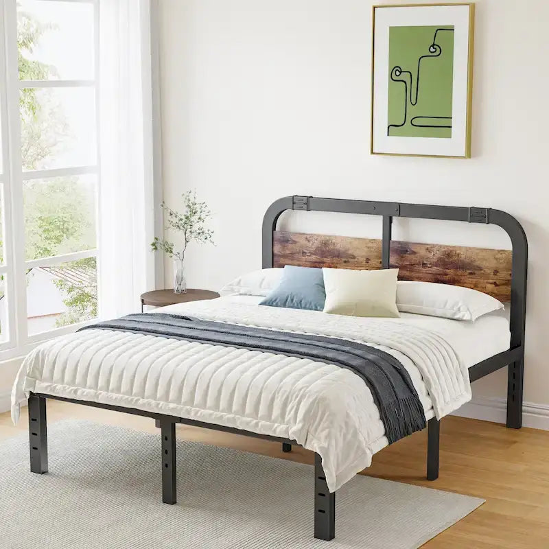 Lit en fer robuste anti-basculement de 101,6 cm (40 pouces) avec tête de lit en bois massif