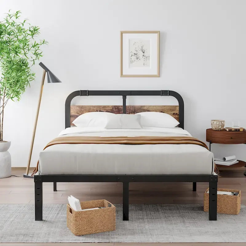 Lit en fer robuste anti-basculement de 101,6 cm (40 pouces) avec tête de lit en bois massif