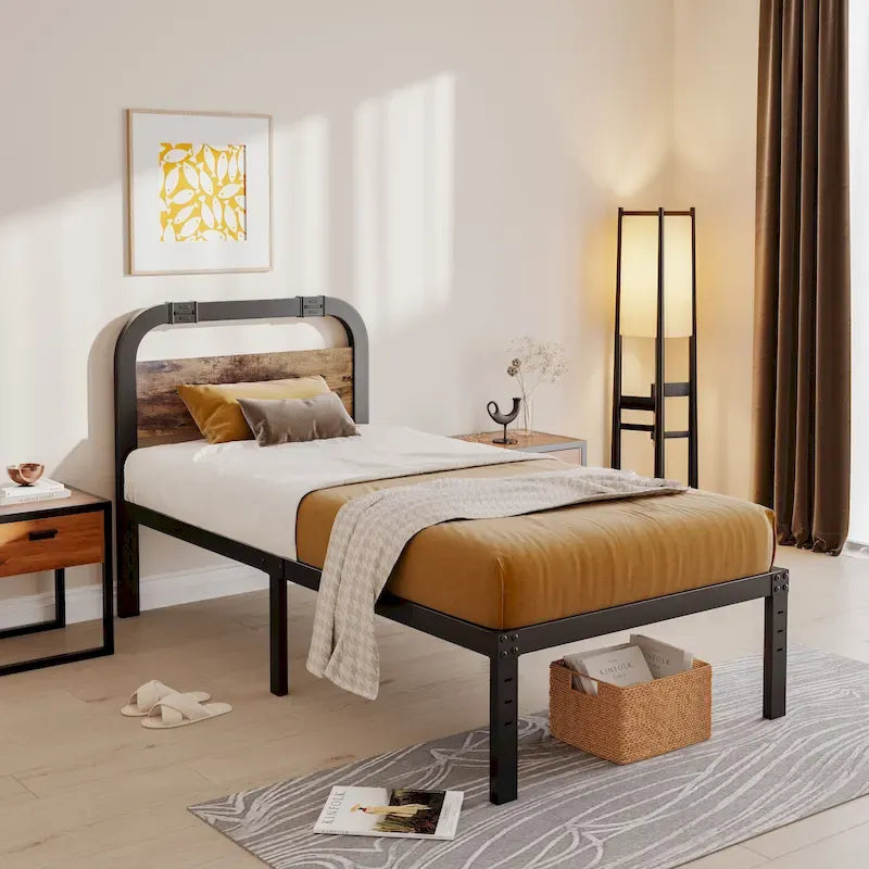 Lit en fer robuste anti-basculement de 101,6 cm (40 pouces) avec tête de lit en bois massif