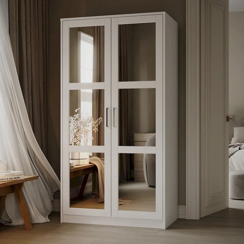 Armoire-penderie urbaine 2 portes Palace Imports 100% bois massif avec portes pleines et miroir