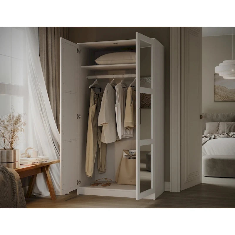 Armoire-penderie urbaine 2 portes Palace Imports 100% bois massif avec portes pleines et miroir