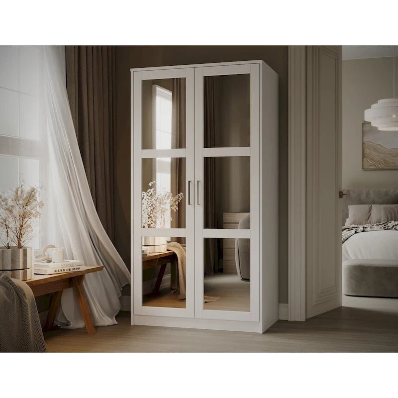 Armoire-penderie urbaine 2 portes Palace Imports 100% bois massif avec portes pleines et miroir