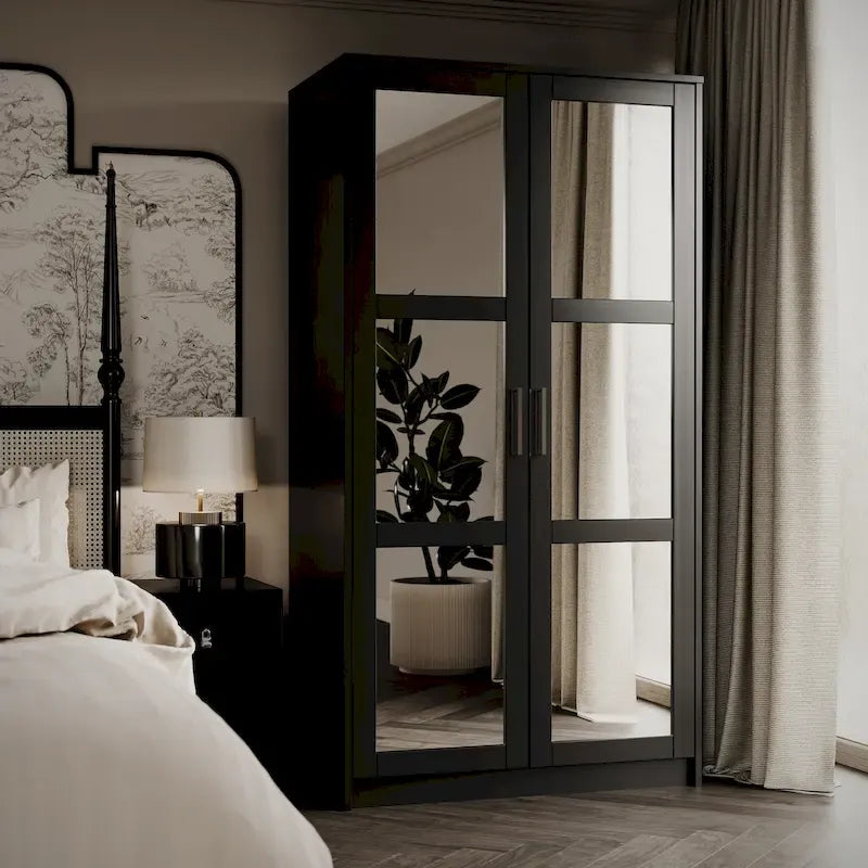 Armoire-penderie urbaine 2 portes Palace Imports 100% bois massif avec portes pleines et miroir