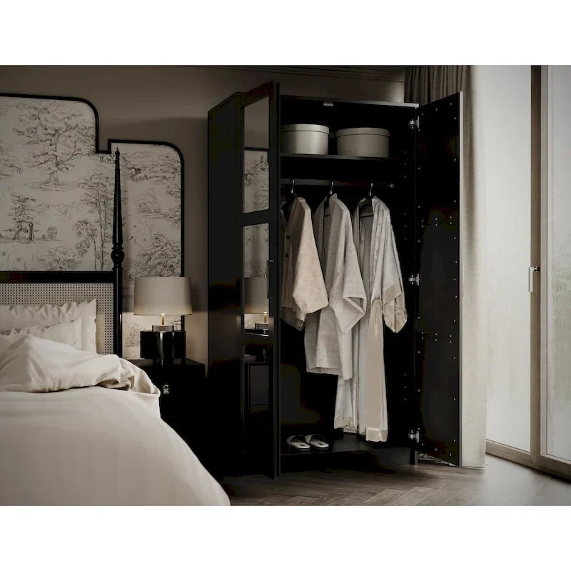 Armoire-penderie urbaine 2 portes Palace Imports 100% bois massif avec portes pleines et miroir