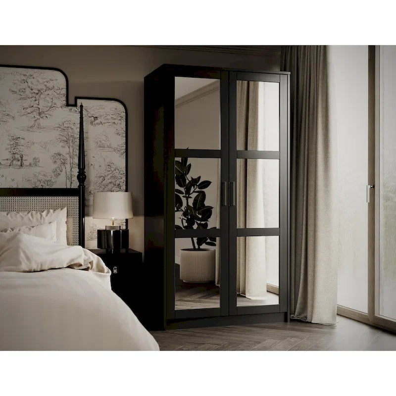 Armoire-penderie urbaine 2 portes Palace Imports 100% bois massif avec portes pleines et miroir