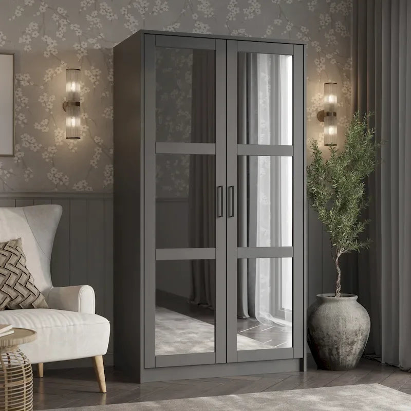 Armoire-penderie urbaine 2 portes Palace Imports 100% bois massif avec portes pleines et miroir