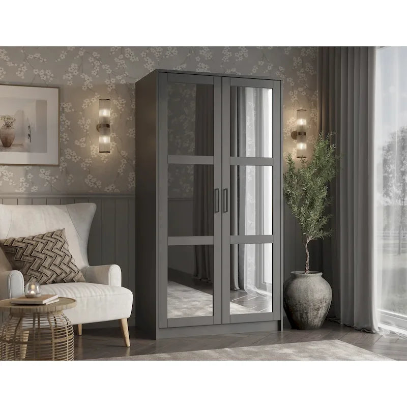 Armoire-penderie urbaine 2 portes Palace Imports 100% bois massif avec portes pleines et miroir