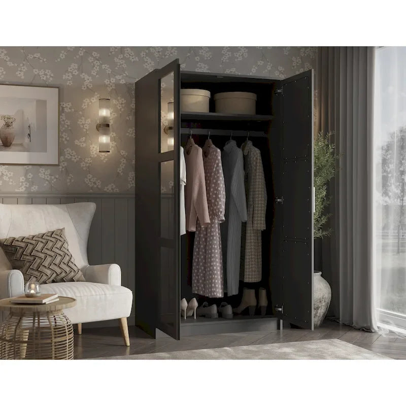 Armoire-penderie urbaine 2 portes Palace Imports 100% bois massif avec portes pleines et miroir