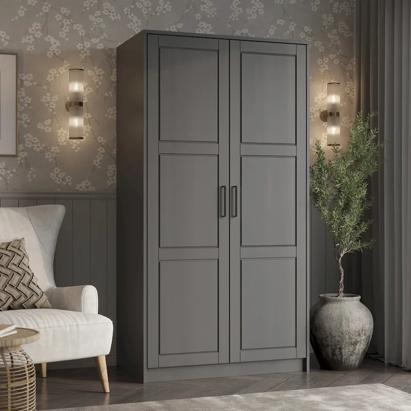 Armoire-penderie urbaine 2 portes Palace Imports 100% bois massif avec portes pleines et miroir
