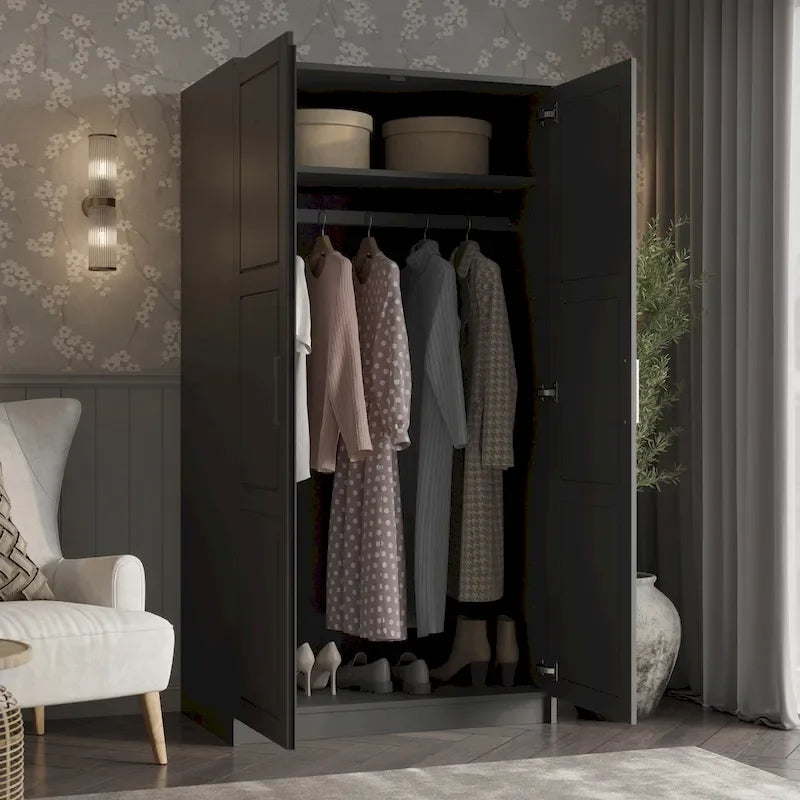 Armoire-penderie urbaine 2 portes Palace Imports 100% bois massif avec portes pleines et miroir