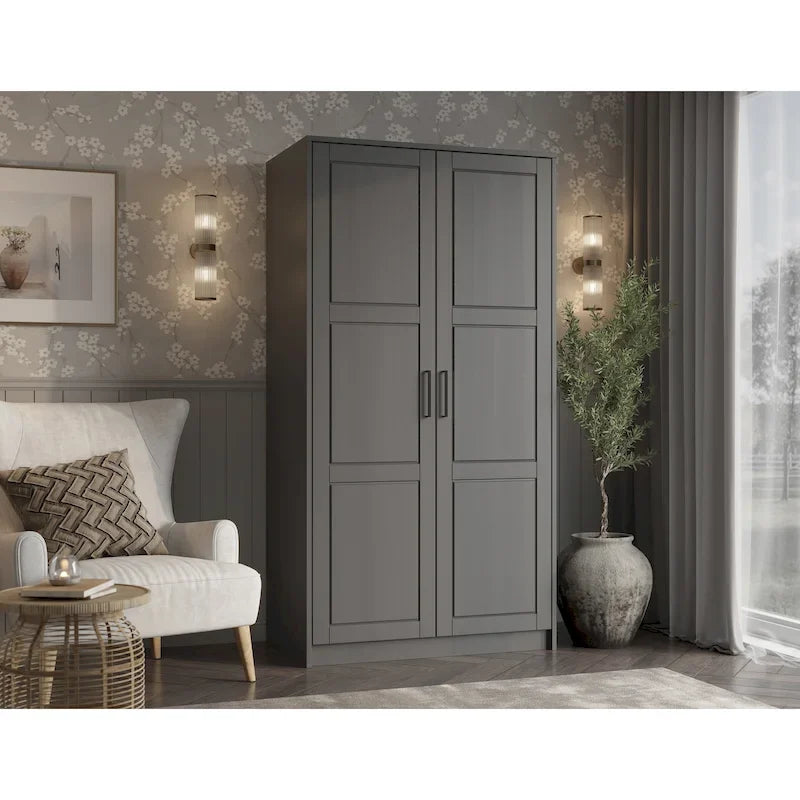 Armoire-penderie urbaine 2 portes Palace Imports 100% bois massif avec portes pleines et miroir