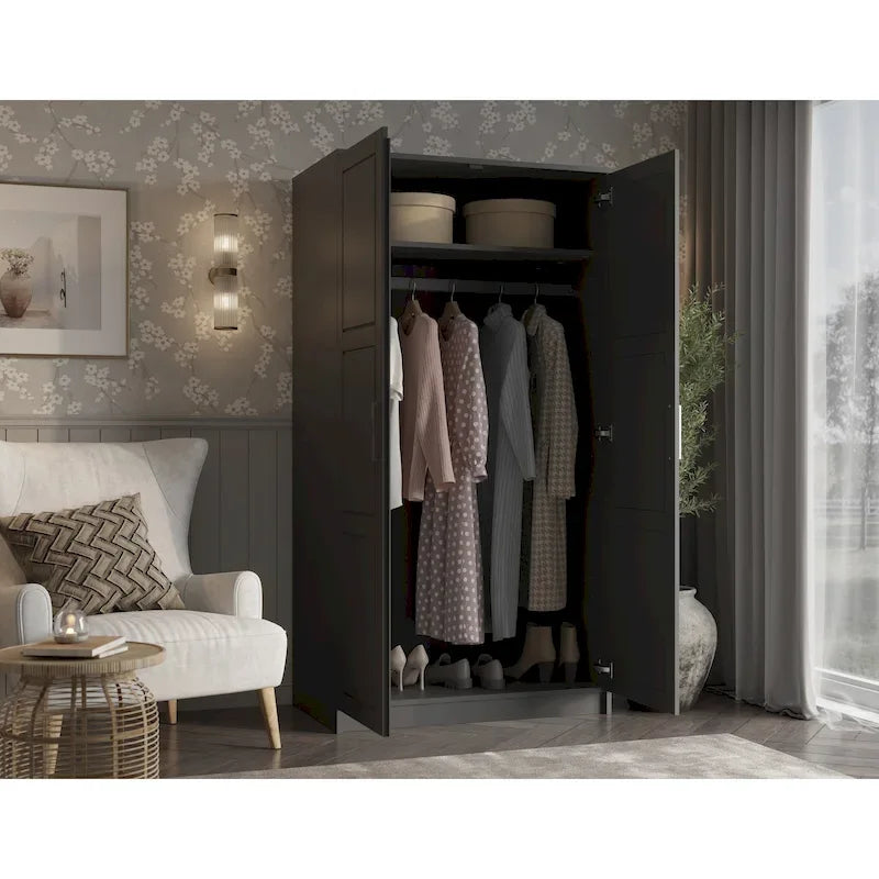 Armoire-penderie urbaine 2 portes Palace Imports 100% bois massif avec portes pleines et miroir