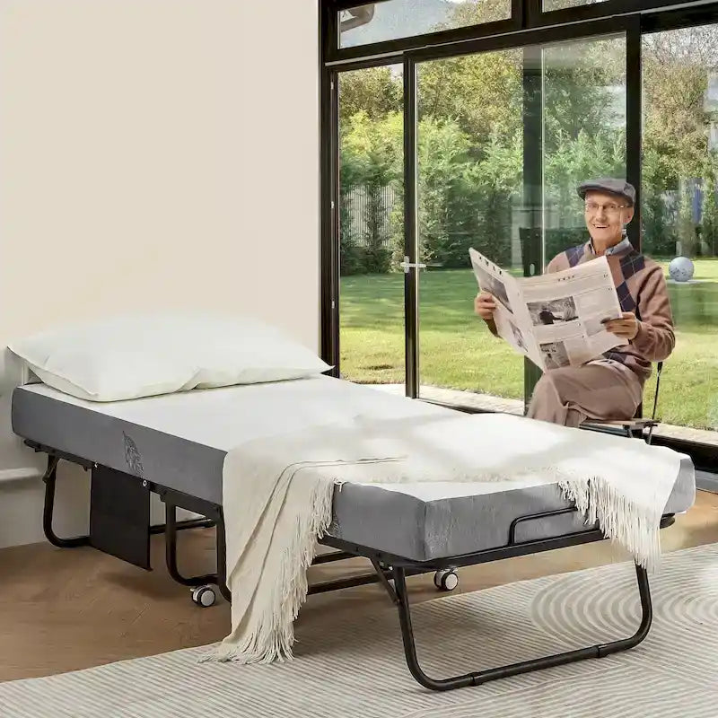 Lit pliant Erommy avec matelas en mousse à mémoire de forme : Lit d'appoint pliable et portable pour adultes avec un luxueux matelas en mousse à mémoire de forme de 12,7 cm (5 pouces).