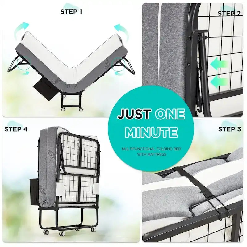 Lit pliant Erommy avec matelas en mousse à mémoire de forme : Lit d'appoint pliable et portable pour adultes avec un luxueux matelas en mousse à mémoire de forme de 12,7 cm (5 pouces).