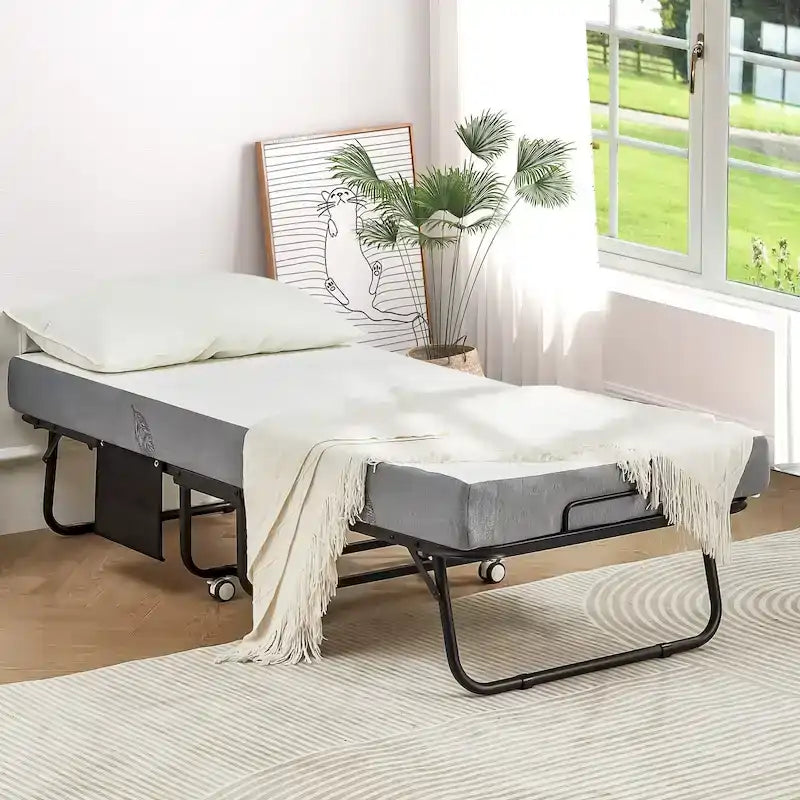 Lit pliant Erommy avec matelas en mousse à mémoire de forme : Lit d'appoint pliable et portable pour adultes avec un luxueux matelas en mousse à mémoire de forme de 12,7 cm (5 pouces).
