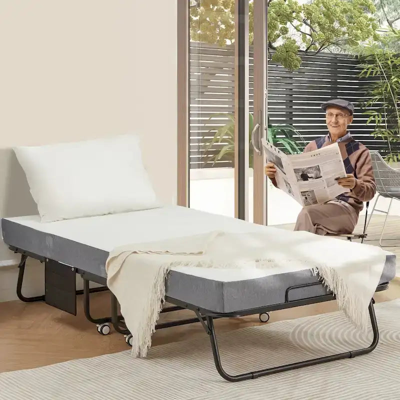 Lit pliant Erommy avec matelas en mousse à mémoire de forme : Lit d'appoint pliable et portable pour adultes avec un luxueux matelas en mousse à mémoire de forme de 12,7 cm (5 pouces).