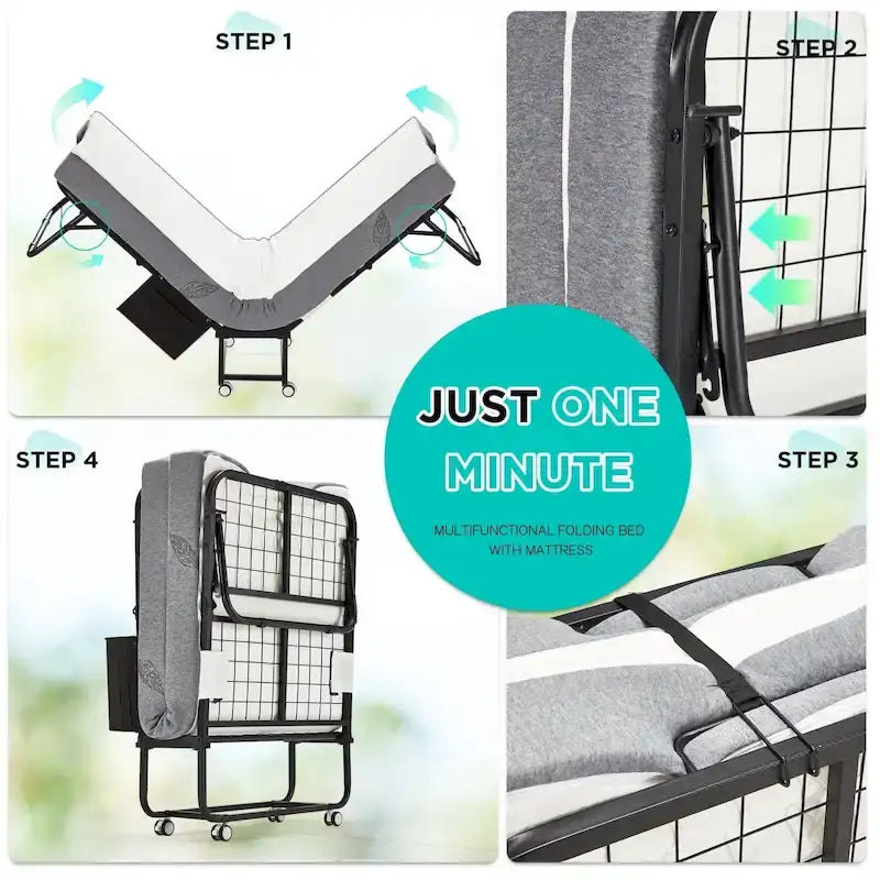 Lit pliant Erommy avec matelas en mousse à mémoire de forme : Lit d'appoint pliable et portable pour adultes avec un luxueux matelas en mousse à mémoire de forme de 12,7 cm (5 pouces).