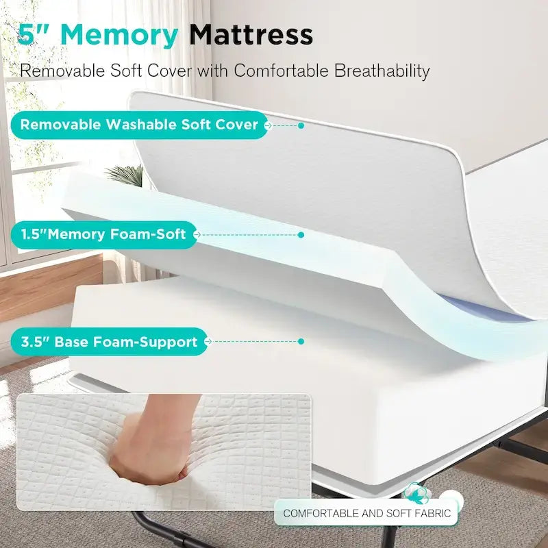 Lit pliant Erommy avec matelas en mousse à mémoire de forme : Lit d'appoint pliable et portable pour adultes avec un luxueux matelas en mousse à mémoire de forme de 12,7 cm (5 pouces).