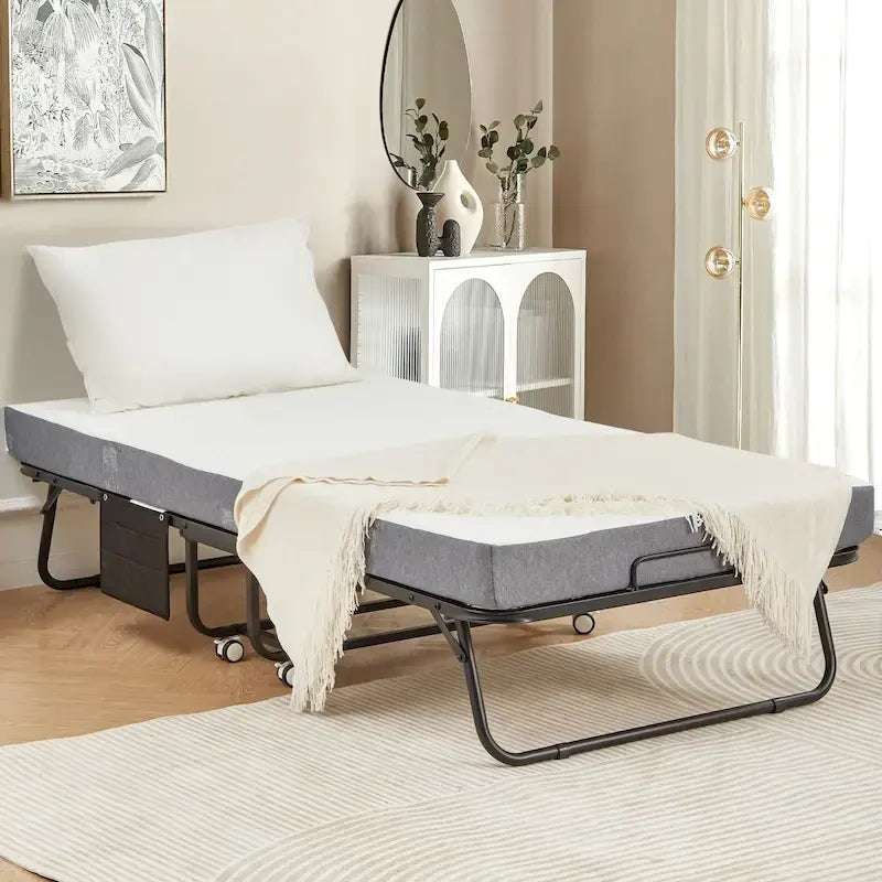 Lit pliant Erommy avec matelas en mousse à mémoire de forme : Lit d'appoint pliable et portable pour adultes avec un luxueux matelas en mousse à mémoire de forme de 12,7 cm (5 pouces).