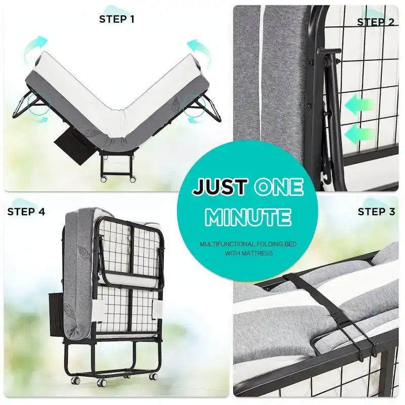 Lit pliant Erommy avec matelas en mousse à mémoire de forme : Lit d'appoint pliable et portable pour adultes avec un luxueux matelas en mousse à mémoire de forme de 12,7 cm (5 pouces).