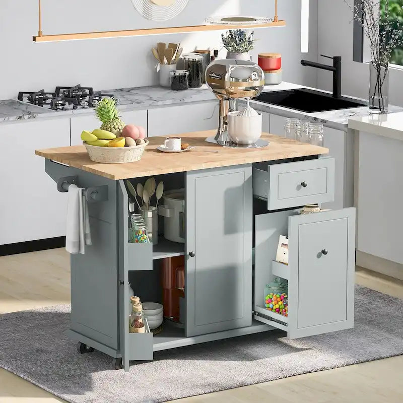 Îlot de cuisine mobile, rangement, étagères réglables, roulettes