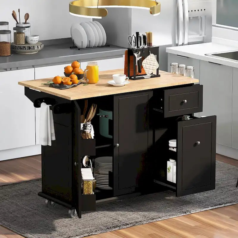 Îlot de cuisine mobile, rangement, étagères réglables, roulettes