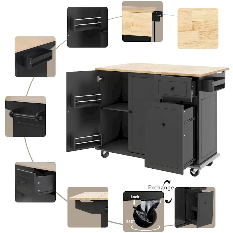 Îlot de cuisine mobile, rangement, étagères réglables, roulettes