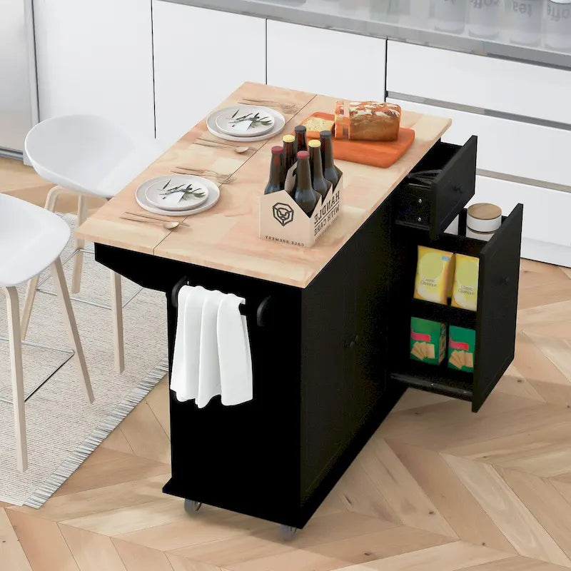 Îlot de cuisine mobile, rangement, étagères réglables, roulettes