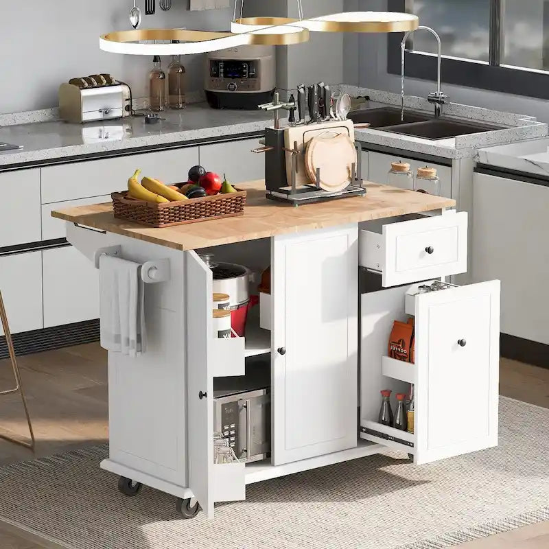 Îlot de cuisine mobile, rangement, étagères réglables, roulettes