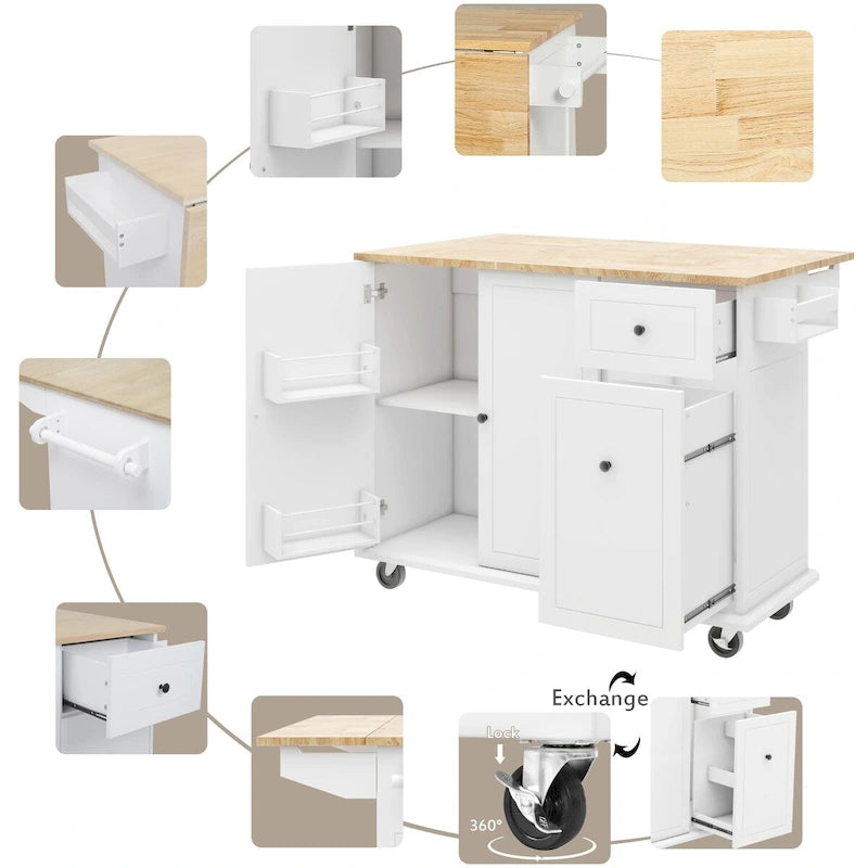 Îlot de cuisine mobile, rangement, étagères réglables, roulettes