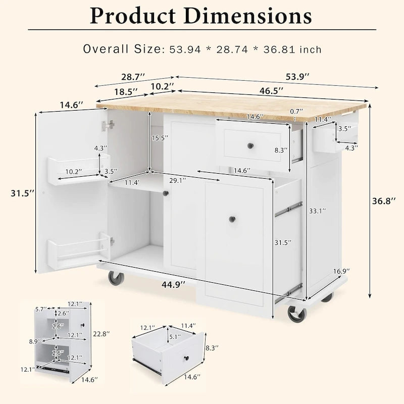 Îlot de cuisine mobile, rangement, étagères réglables, roulettes