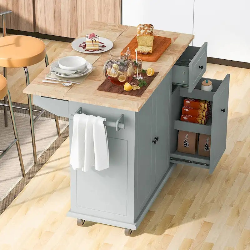 Îlot de cuisine mobile, rangement, étagères réglables, roulettes