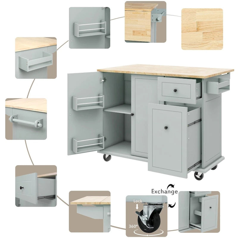 Îlot de cuisine mobile, rangement, étagères réglables, roulettes